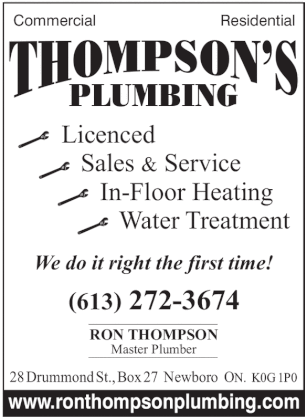 Thompson's Plumbing www.ronthompsonplumbing .com   Newboro   613-272-3674